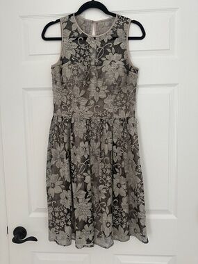 Eliza J Taupe Floral Lace Midi Dress